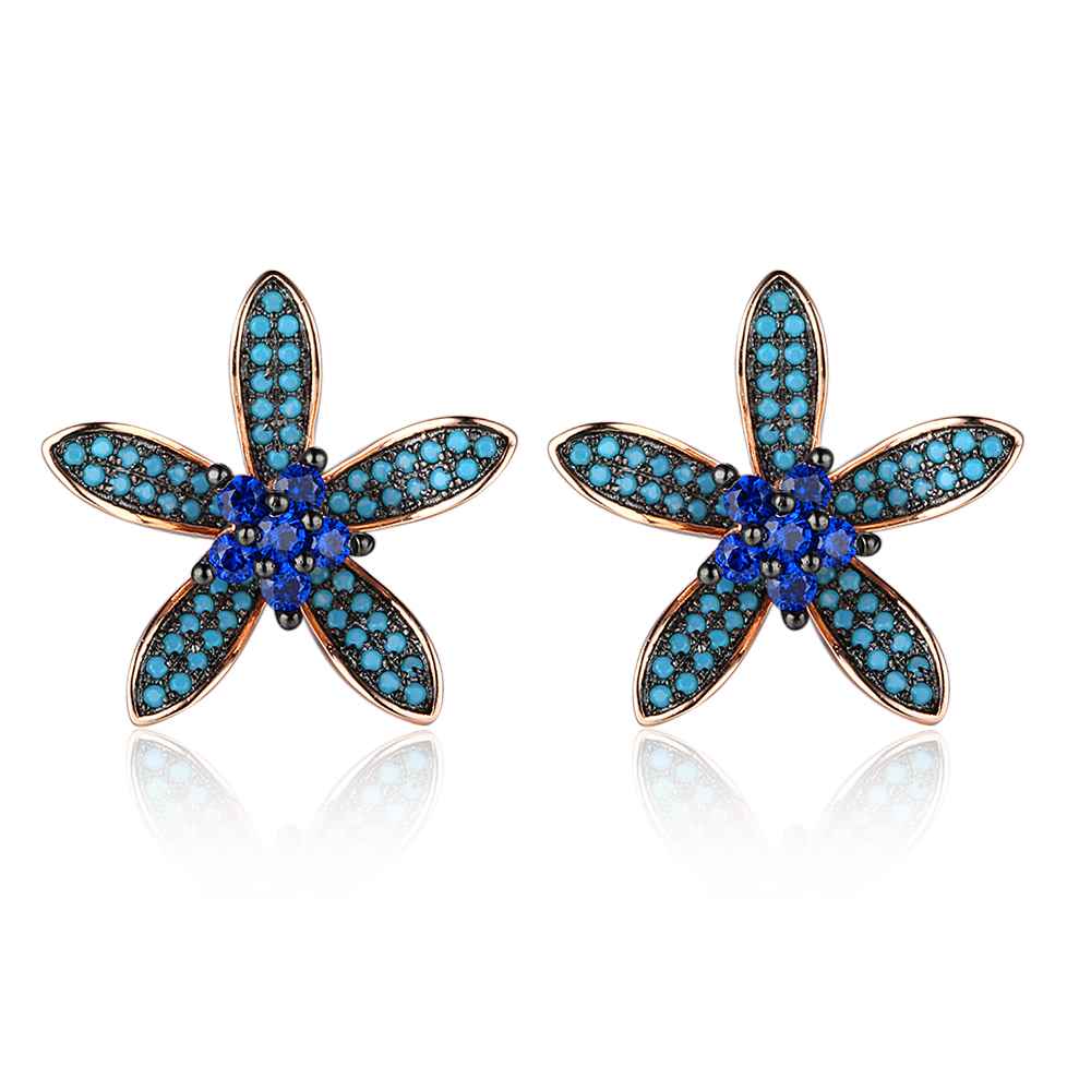 Unique 925 Silver Lilac Flower Stud Earrings with Blue Cubic Zirconia Stones, Fashion Jewelry Ear Stud, Best Gift Option for Women-Customized Jewel