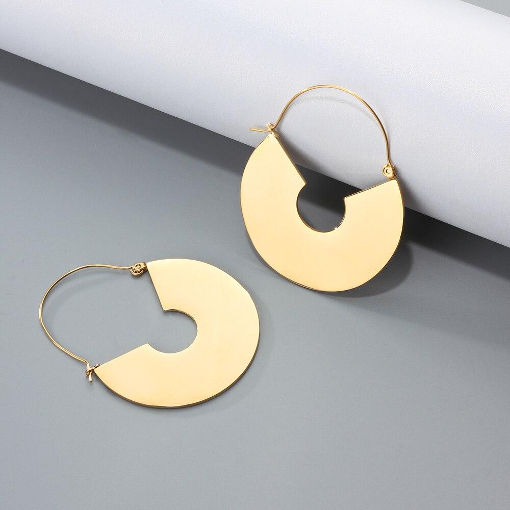 Gold-color Stainless Steel Geometric Shaped Exaggerated Hoop Earring, Party Accessorise for Women-Customized Jewel