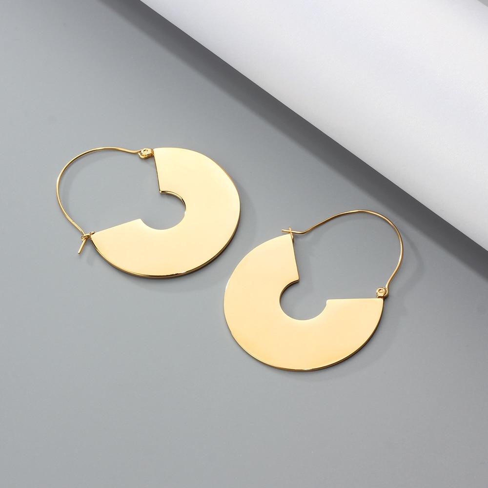 Gold-color Stainless Steel Geometric Shaped Exaggerated Hoop Earring, Party Accessorise for Women-Customized Jewel