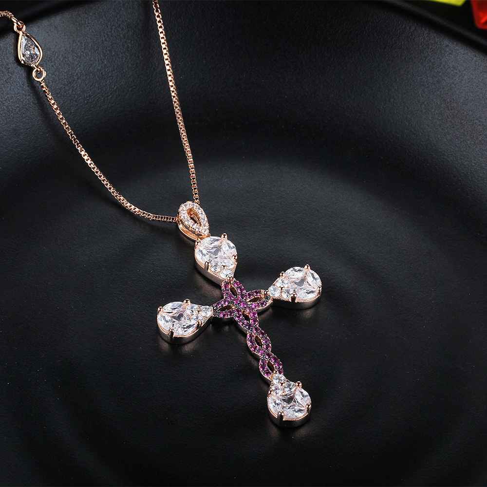 Personalized 925 Sterling Silver Unique Cross Cubic Zirconia Pendant Necklaces, Gift for Women-Customized Jewel