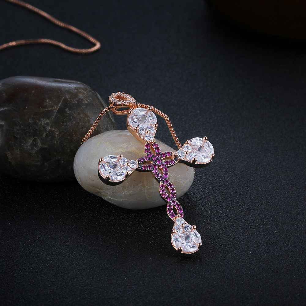 Personalized 925 Sterling Silver Unique Cross Cubic Zirconia Pendant Necklaces, Gift for Women-Customized Jewel