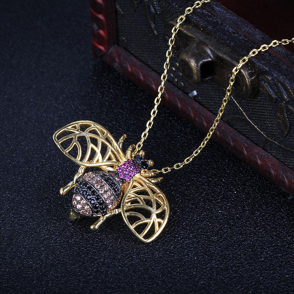 Crystal Vintage Bee Insect Necklace&Pendants For Women Pins Fashion Dress Coat Accessories Cute Jewelry-Customized Jewel