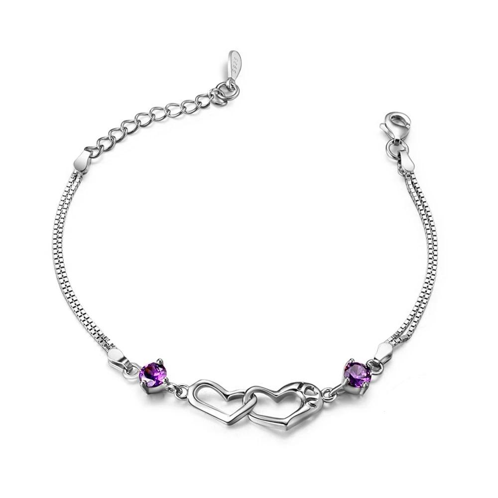 925 Sterling Silver Bracelets For Women Heart to Heart Jewely Cubic Zircionia Bracelets & Bangles Gift-Customized Jewel