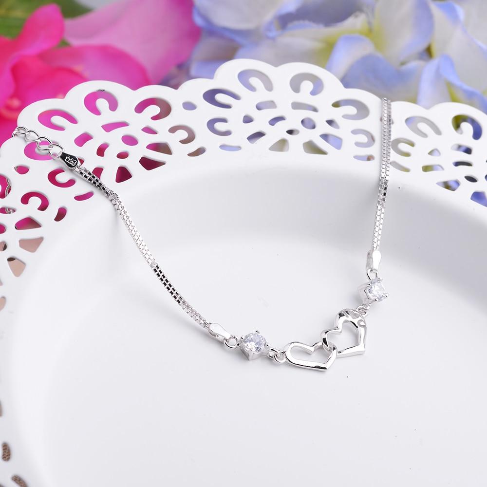 925 Sterling Silver Bracelets For Women Heart to Heart Jewely Cubic Zircionia Bracelets & Bangles Gift-Customized Jewel