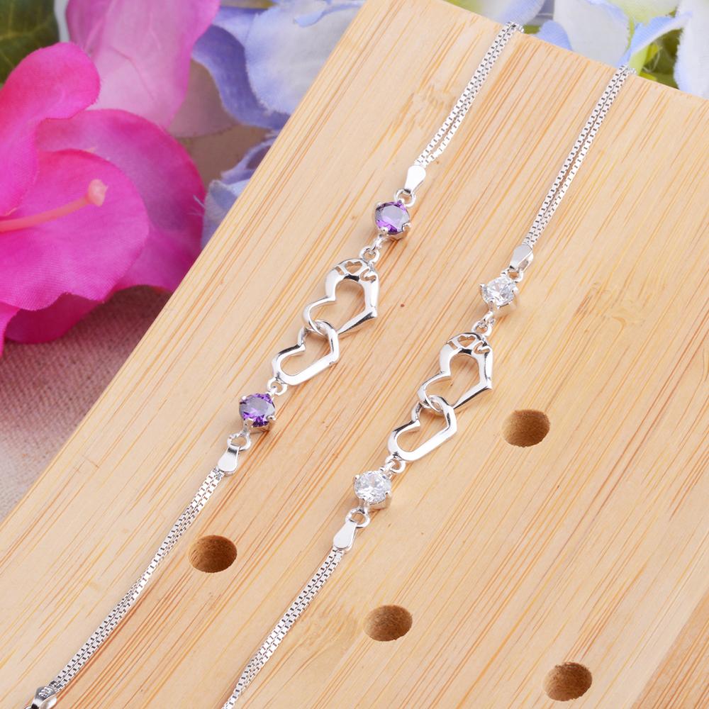 925 Sterling Silver Bracelets For Women Heart to Heart Jewely Cubic Zircionia Bracelets & Bangles Gift-Customized Jewel
