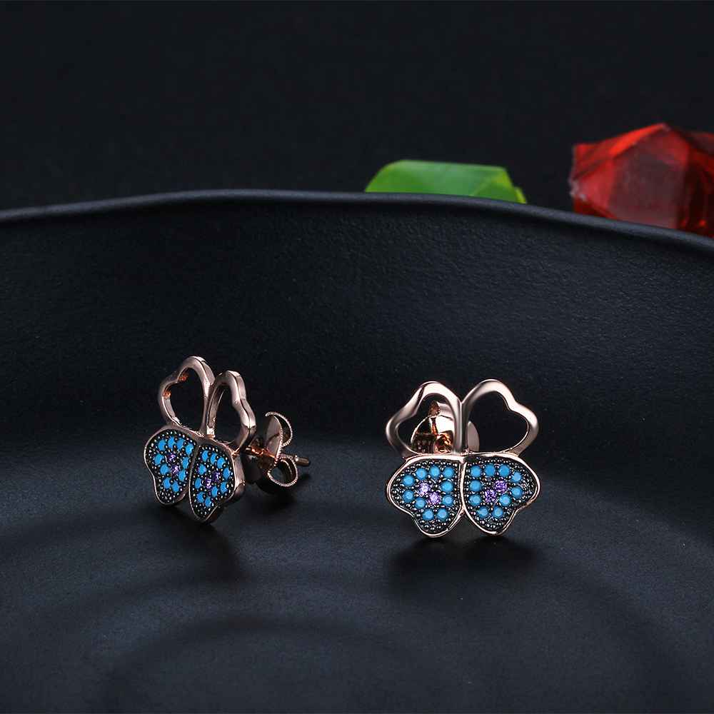 Fashion 925 Silver Blue Flower CZ Stud Earrings for Women, Birthday Gift Jewelry for Girls-Customized Jewel