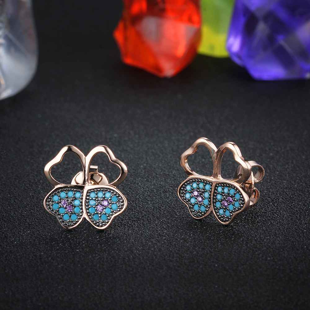 Fashion 925 Silver Blue Flower CZ Stud Earrings for Women, Birthday Gift Jewelry for Girls-Customized Jewel