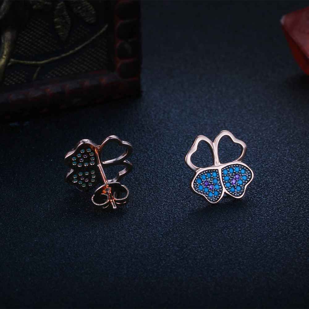 Fashion 925 Silver Blue Flower CZ Stud Earrings for Women, Birthday Gift Jewelry for Girls-Customized Jewel