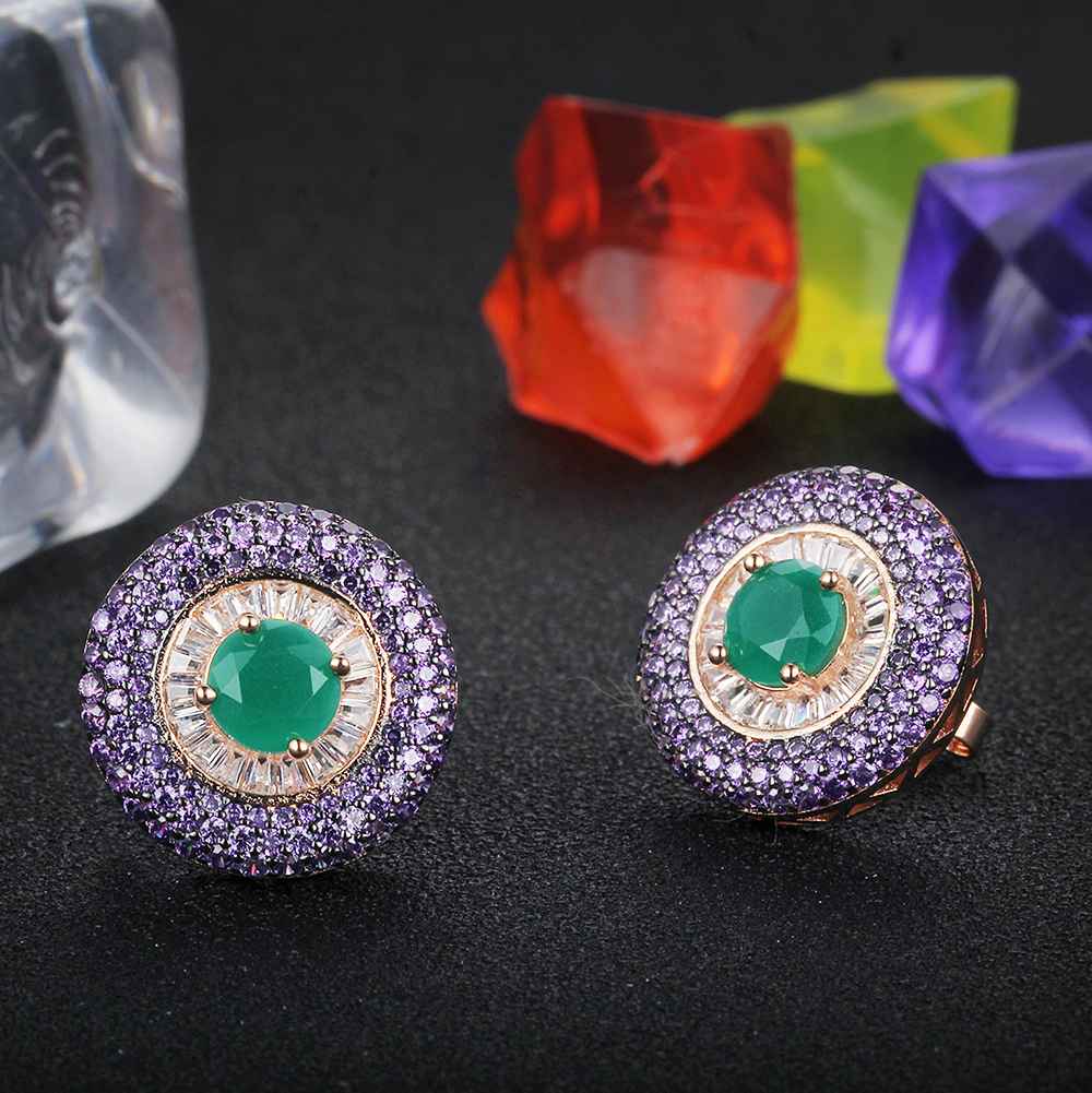 Pure Silver Stud Earrings Purple Button Earrings For Women Girl Fashion Birthday Party High Quality Jewelry-Customized Jewel