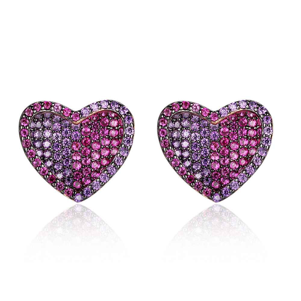 Unique 925 Silver Rose Red CZ Heart Stud Earrings for Women, Cute Designed Fashion Gift for Girlfriend-Customized Jewel