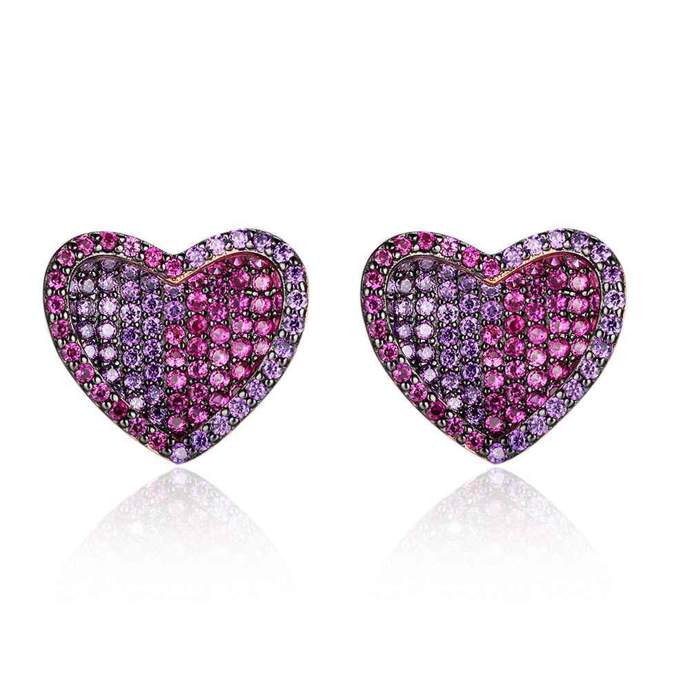 Unique 925 Silver Rose Red CZ Heart Stud Earrings for Women, Cute Designed Fashion Gift for Girlfriend-Customized Jewel