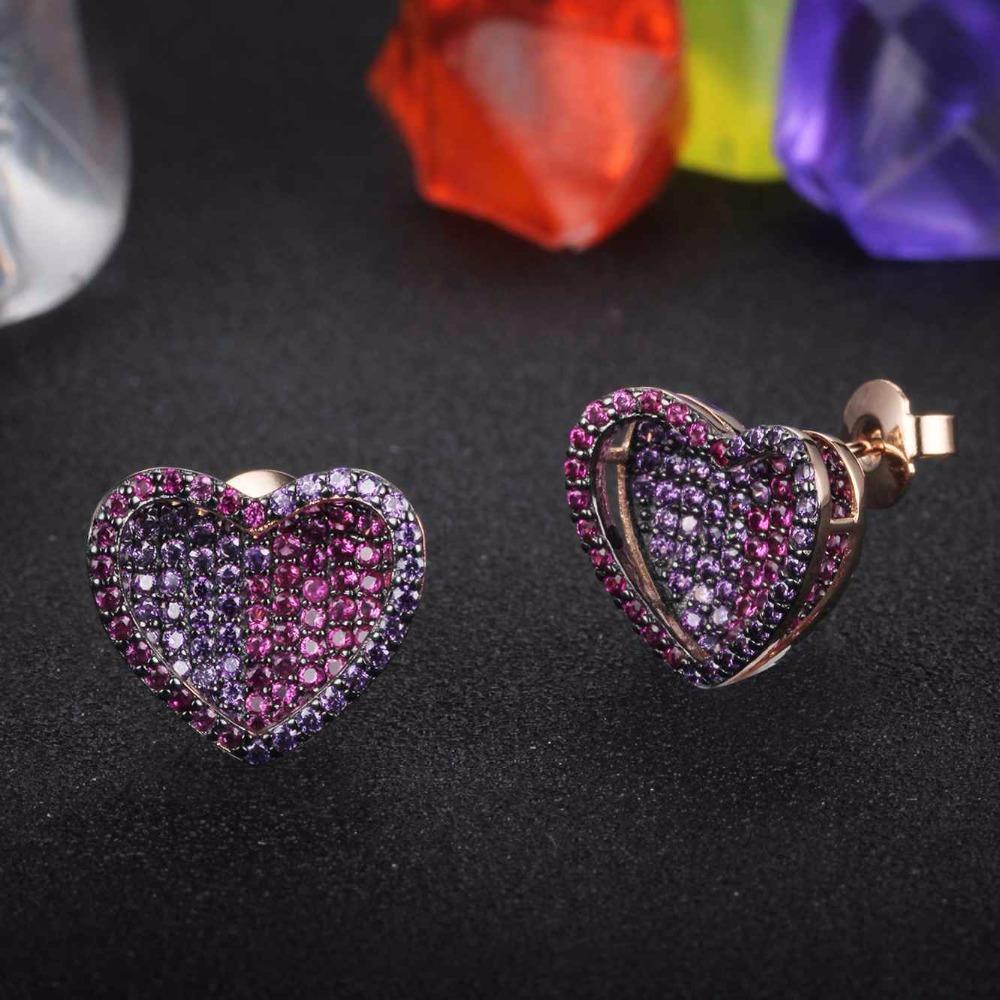 Unique 925 Silver Rose Red CZ Heart Stud Earrings for Women, Cute Designed Fashion Gift for Girlfriend-Customized Jewel