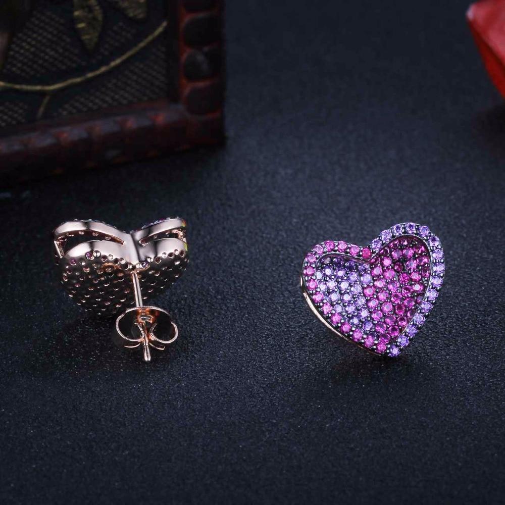 Unique 925 Silver Rose Red CZ Heart Stud Earrings for Women, Cute Designed Fashion Gift for Girlfriend-Customized Jewel