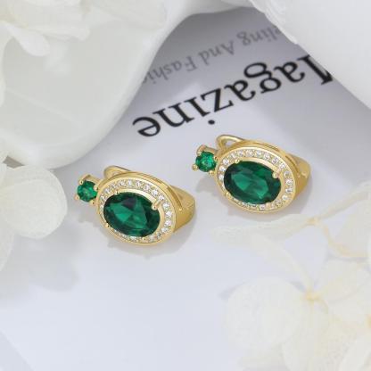 Trendy Hoop Earrings with Copper Gold & Green Cubic Zirconia, Party Fashion Jewelry for Women-Customized Jewel