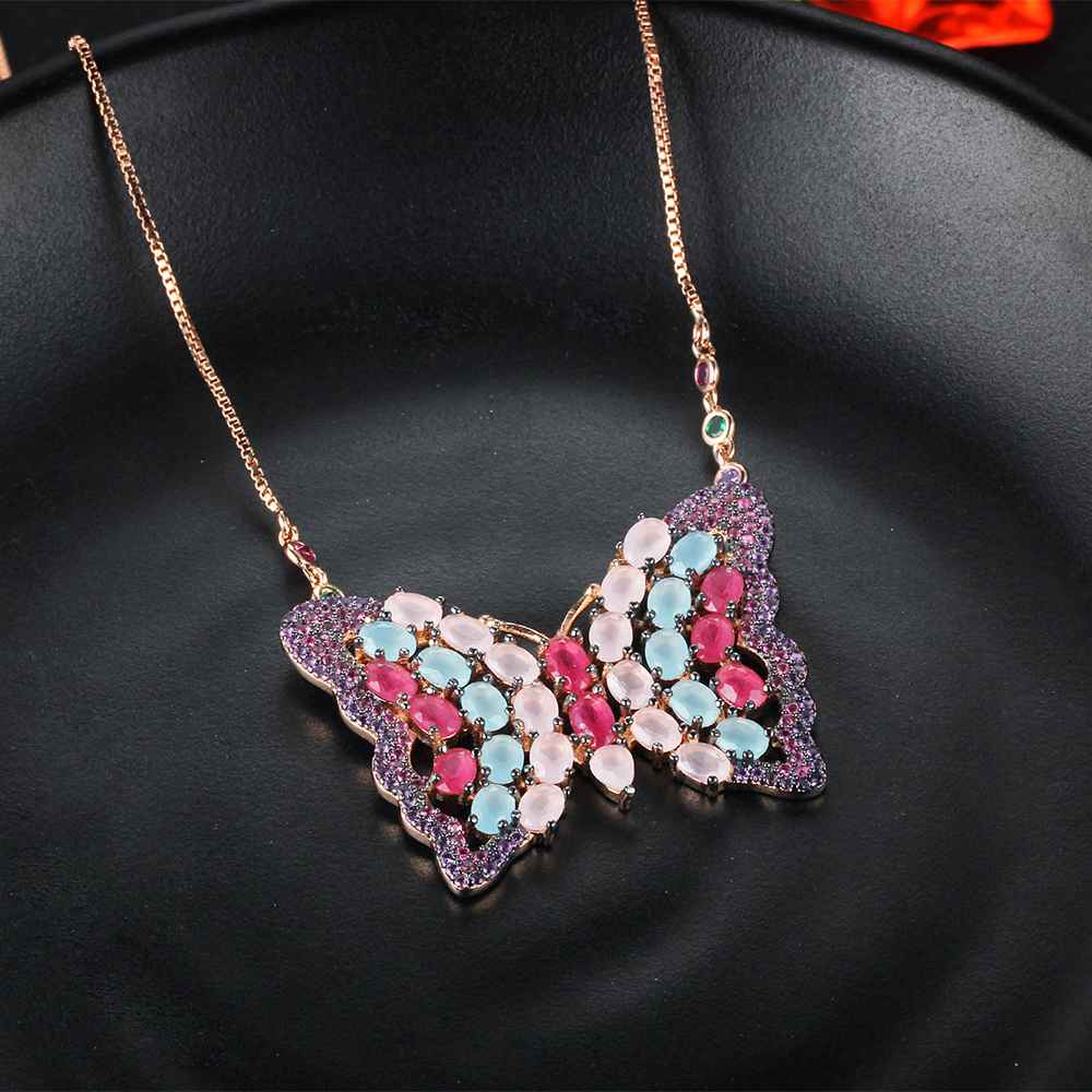 Silver Gold Necklaces Pendants Butterfly Cubic Zirconia For Women Lady Jewelry Party Decoration choker-Customized Jewel