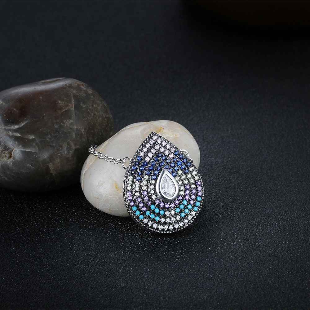 925 Sterling Silver Water Drop Pattern Cubic Zirconia Pendant Necklaces Gift for Women-Customized Jewel