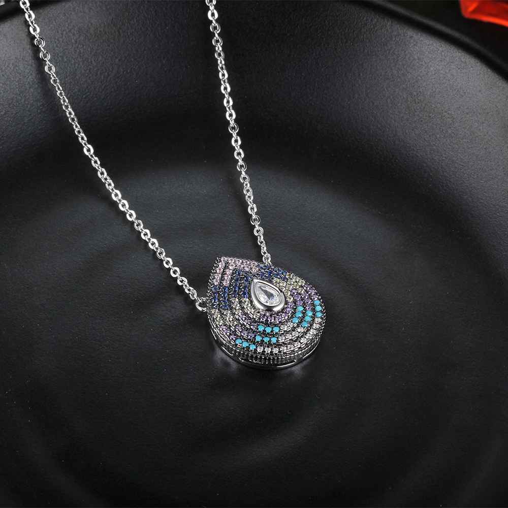 925 Sterling Silver Water Drop Pattern Cubic Zirconia Pendant Necklaces Gift for Women-Customized Jewel