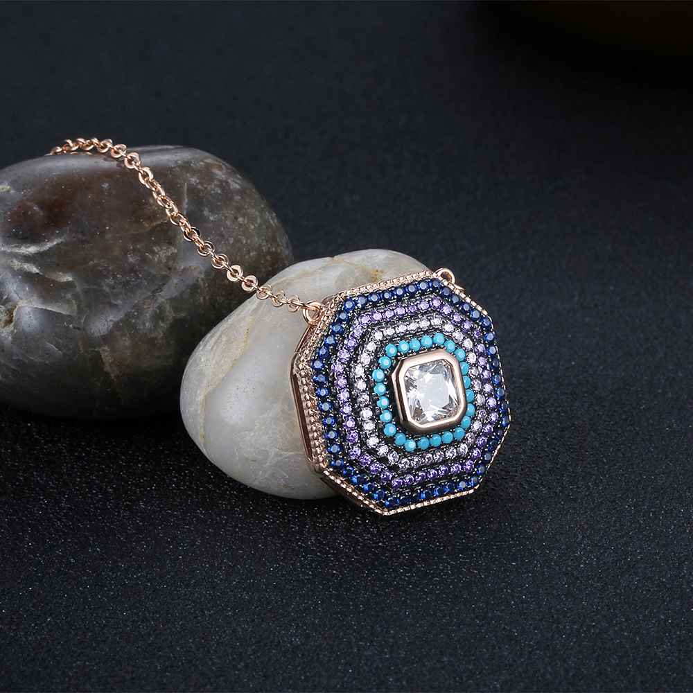 925 Sterling Silver Geometric Octagon Pendant Necklace with Cubic Zirconia Stone, Fashion Jewelry Gift for Women-Customized Jewel