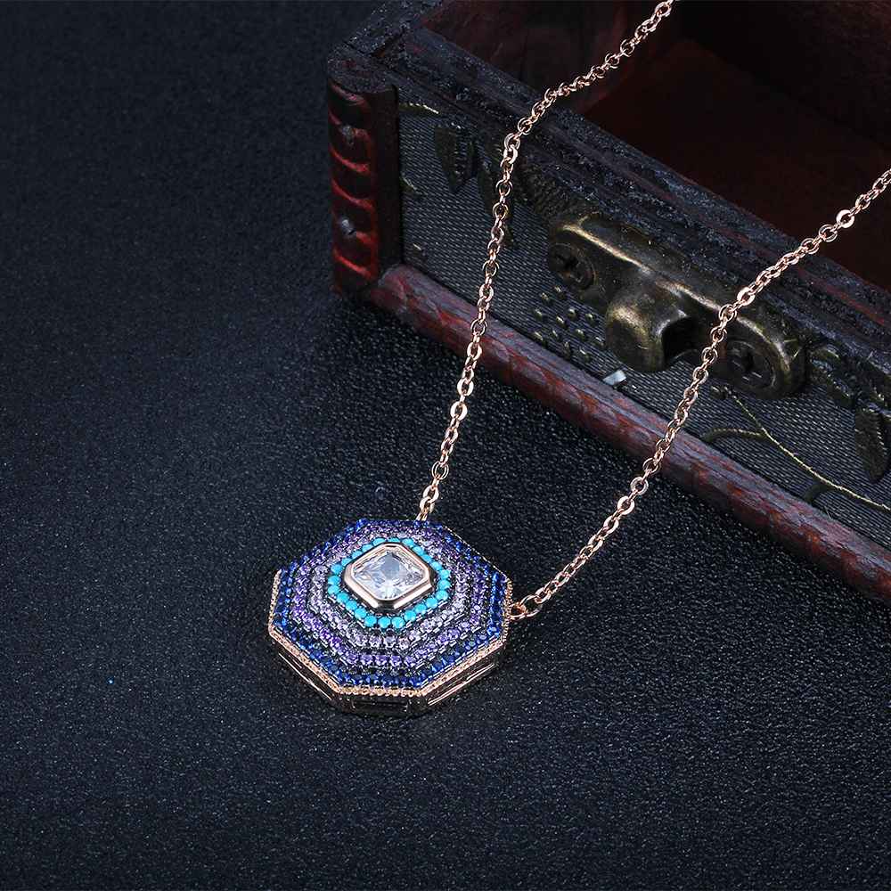 925 Sterling Silver Geometric Octagon Pendant Necklace with Cubic Zirconia Stone, Fashion Jewelry Gift for Women-Customized Jewel