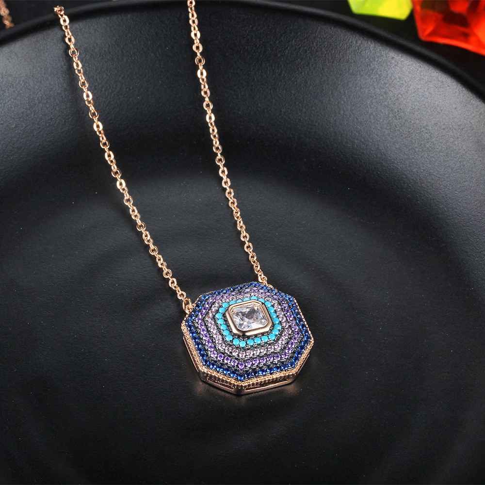 925 Sterling Silver Geometric Octagon Pendant Necklace with Cubic Zirconia Stone, Fashion Jewelry Gift for Women-Customized Jewel