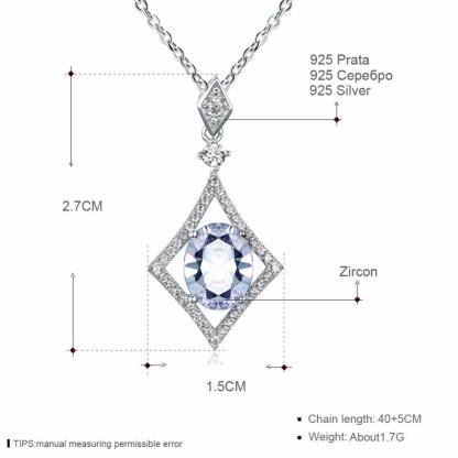 Women’s 925 Sterling Silver Rhombus Design Necklace, Fashion Jewelry for Party, Trendy Girl’s Pendant Necklace-Customized Jewel
