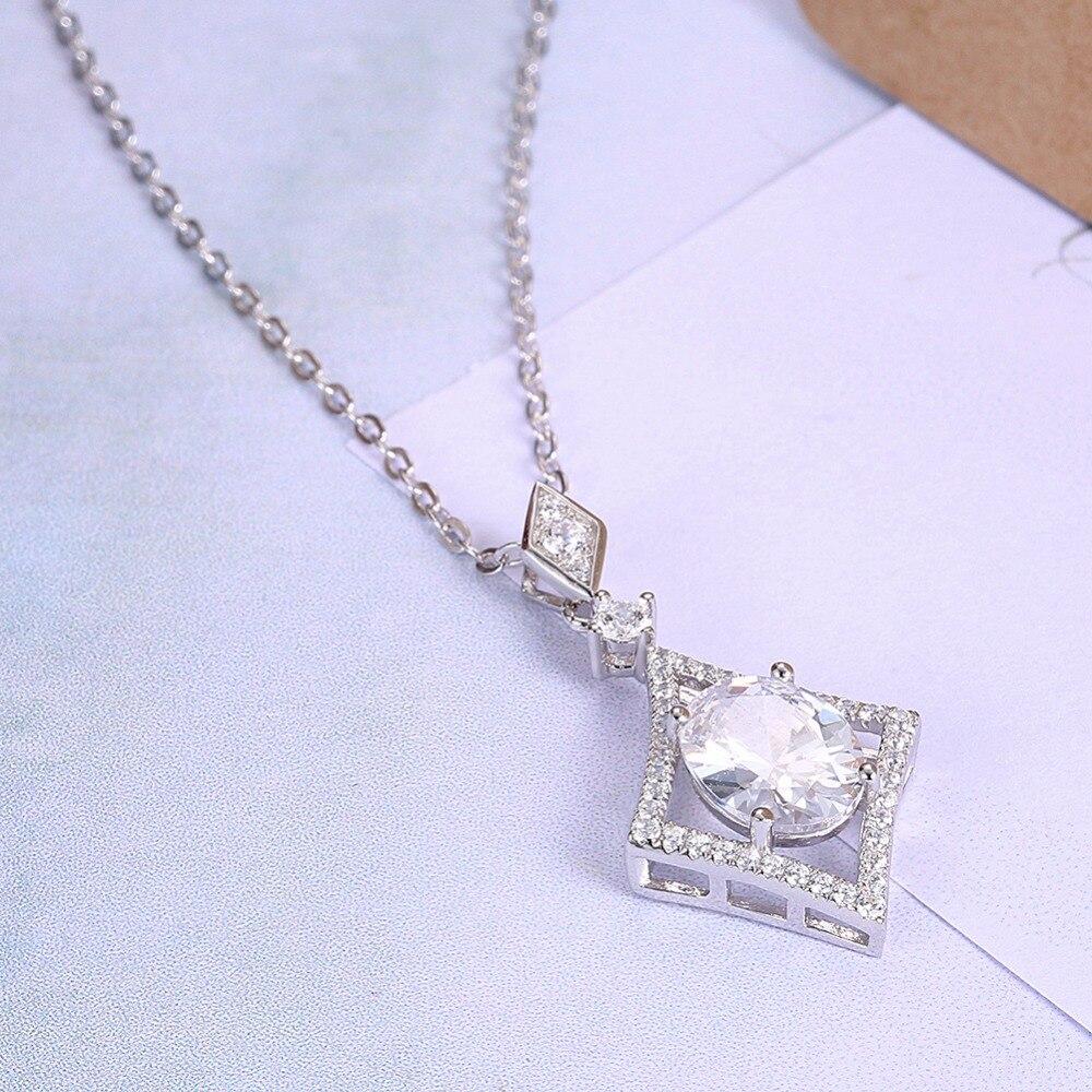 Women’s 925 Sterling Silver Rhombus Design Necklace, Fashion Jewelry for Party, Trendy Girl’s Pendant Necklace-Customized Jewel