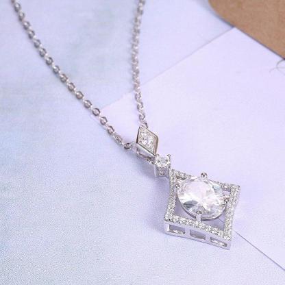 Women’s 925 Sterling Silver Rhombus Design Necklace, Fashion Jewelry for Party, Trendy Girl’s Pendant Necklace-Customized Jewel