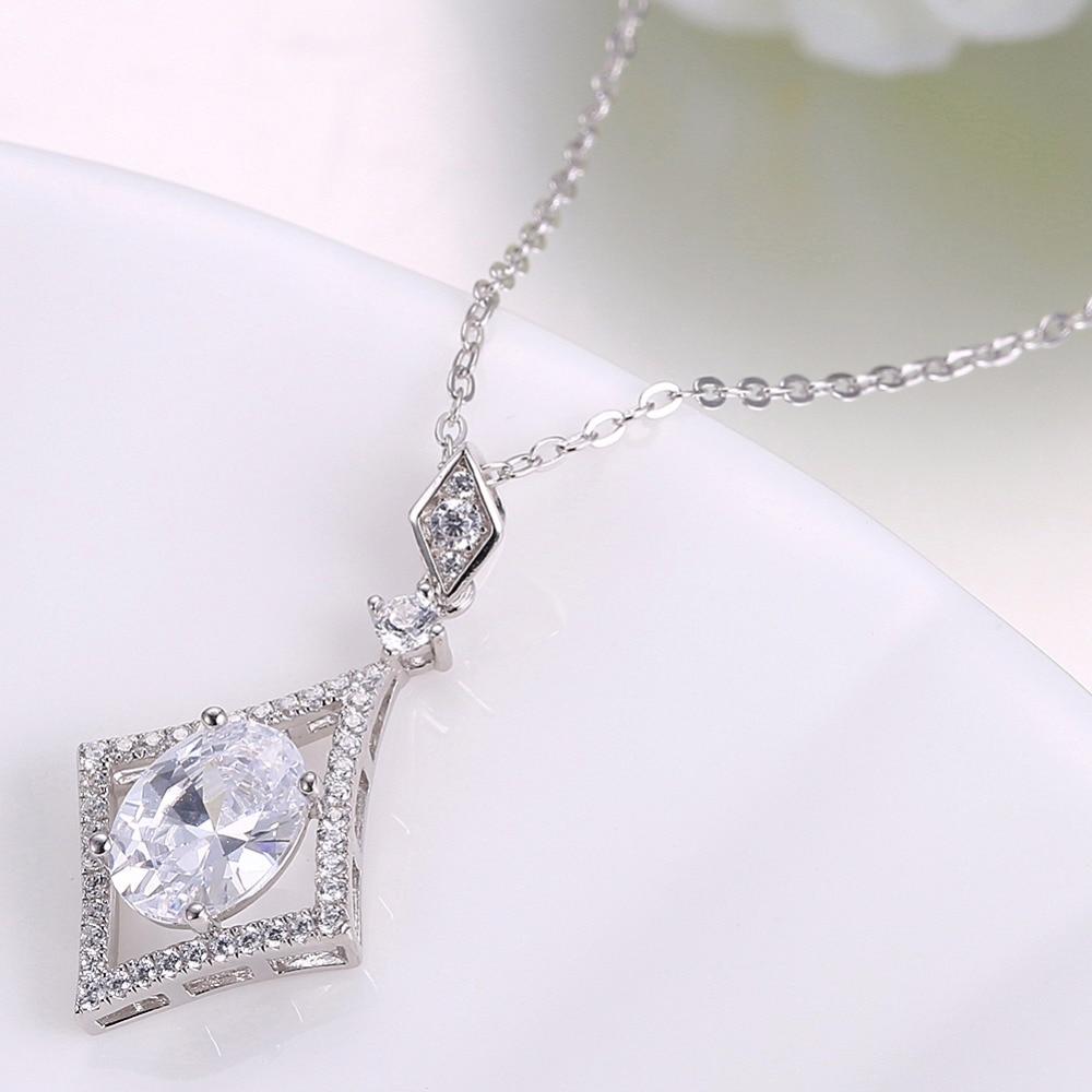 Women’s 925 Sterling Silver Rhombus Design Necklace, Fashion Jewelry for Party, Trendy Girl’s Pendant Necklace-Customized Jewel