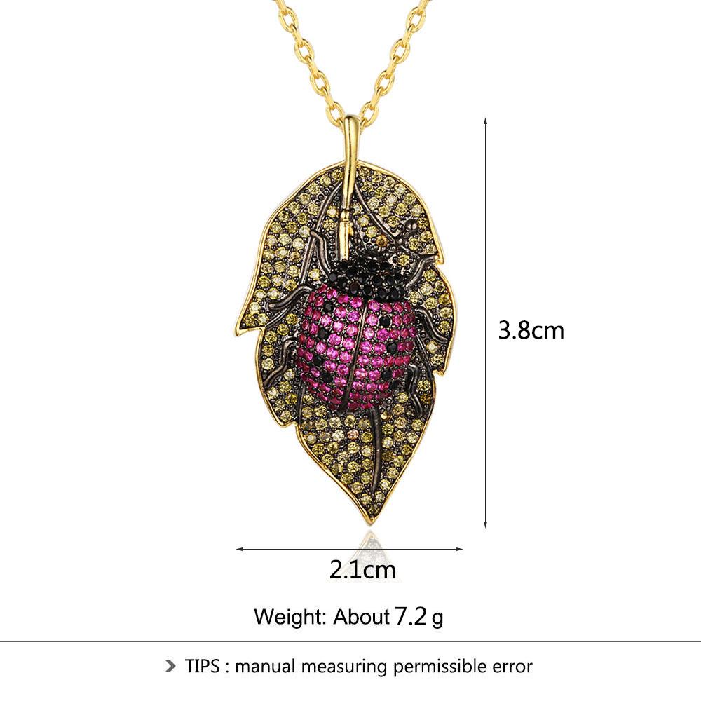 Lovely Ladybug On the Leaves Pendants Necklace Insects for Women Jewelry Fashion Dress Coat Accessory-Customized Jewel