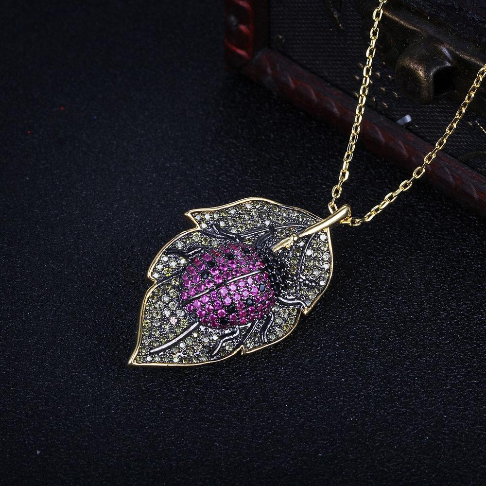 Lovely Ladybug On the Leaves Pendants Necklace Insects for Women Jewelry Fashion Dress Coat Accessory-Customized Jewel