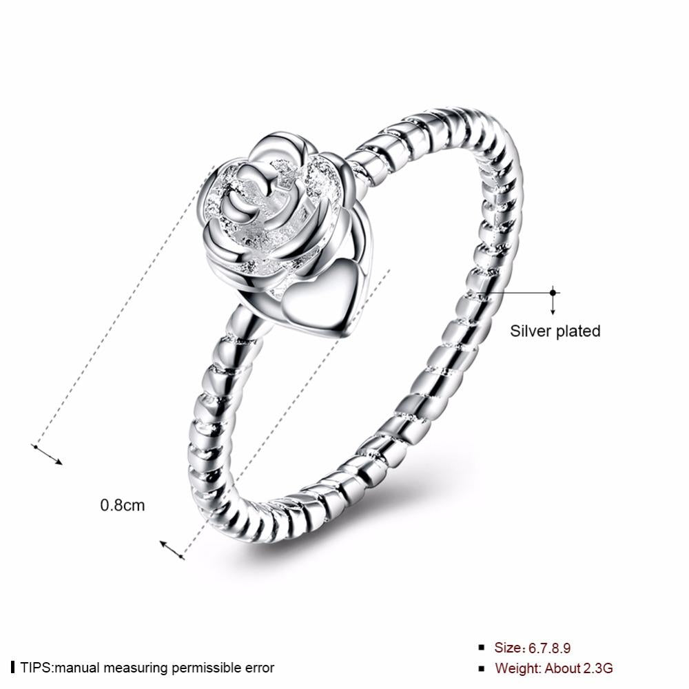 Rose Shape With Heart Design Rings For Women Party Accessories Silver Color Fashion OL Jewelry Gift For Her-Customized Jewel