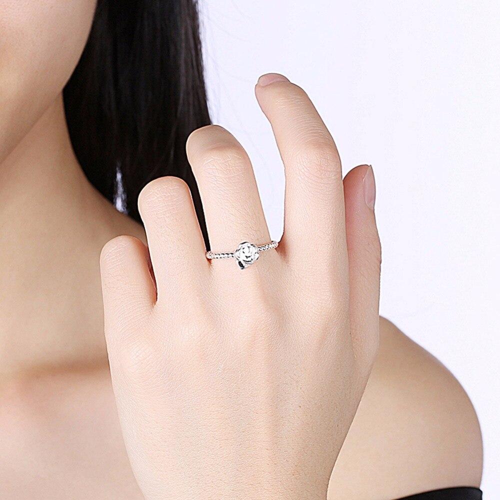 Rose Shape With Heart Design Rings For Women Party Accessories Silver Color Fashion OL Jewelry Gift For Her-Customized Jewel