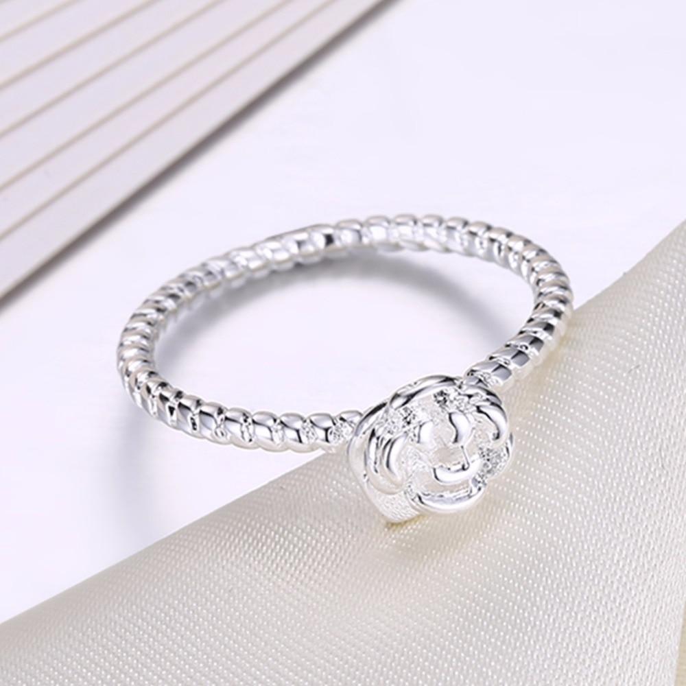 Rose Shape With Heart Design Rings For Women Party Accessories Silver Color Fashion OL Jewelry Gift For Her-Customized Jewel
