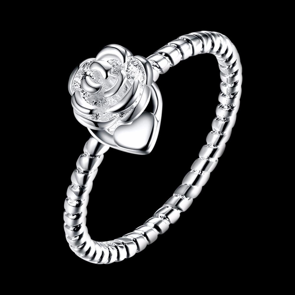 Rose Shape With Heart Design Rings For Women Party Accessories Silver Color Fashion OL Jewelry Gift For Her-Customized Jewel