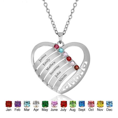 Personalized Birthstone Engrave Heart Pendants Necklaces 925 Sterling Silver Necklaces & Pendants Mom's Gift-Customized Jewel