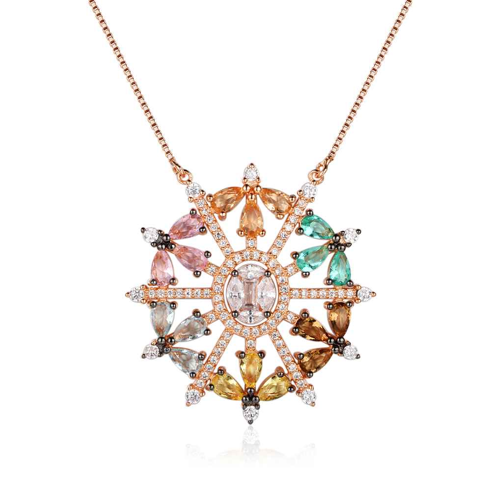 925 Sterling Silver Snowflake Cubic Zirconia Pendant Necklaces, Colorful & Charming Jewelry Gift for Women-Customized Jewel