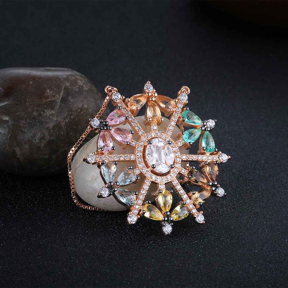 925 Sterling Silver Snowflake Cubic Zirconia Pendant Necklaces, Colorful & Charming Jewelry Gift for Women-Customized Jewel