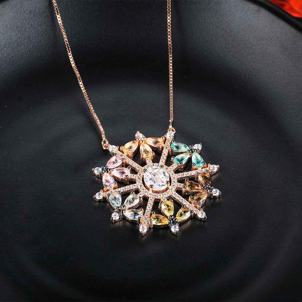 925 Sterling Silver Snowflake Cubic Zirconia Pendant Necklaces, Colorful & Charming Jewelry Gift for Women-Customized Jewel
