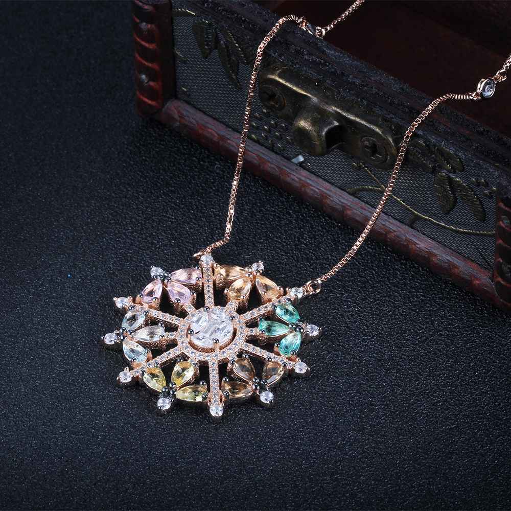 925 Sterling Silver Snowflake Cubic Zirconia Pendant Necklaces, Colorful & Charming Jewelry Gift for Women-Customized Jewel