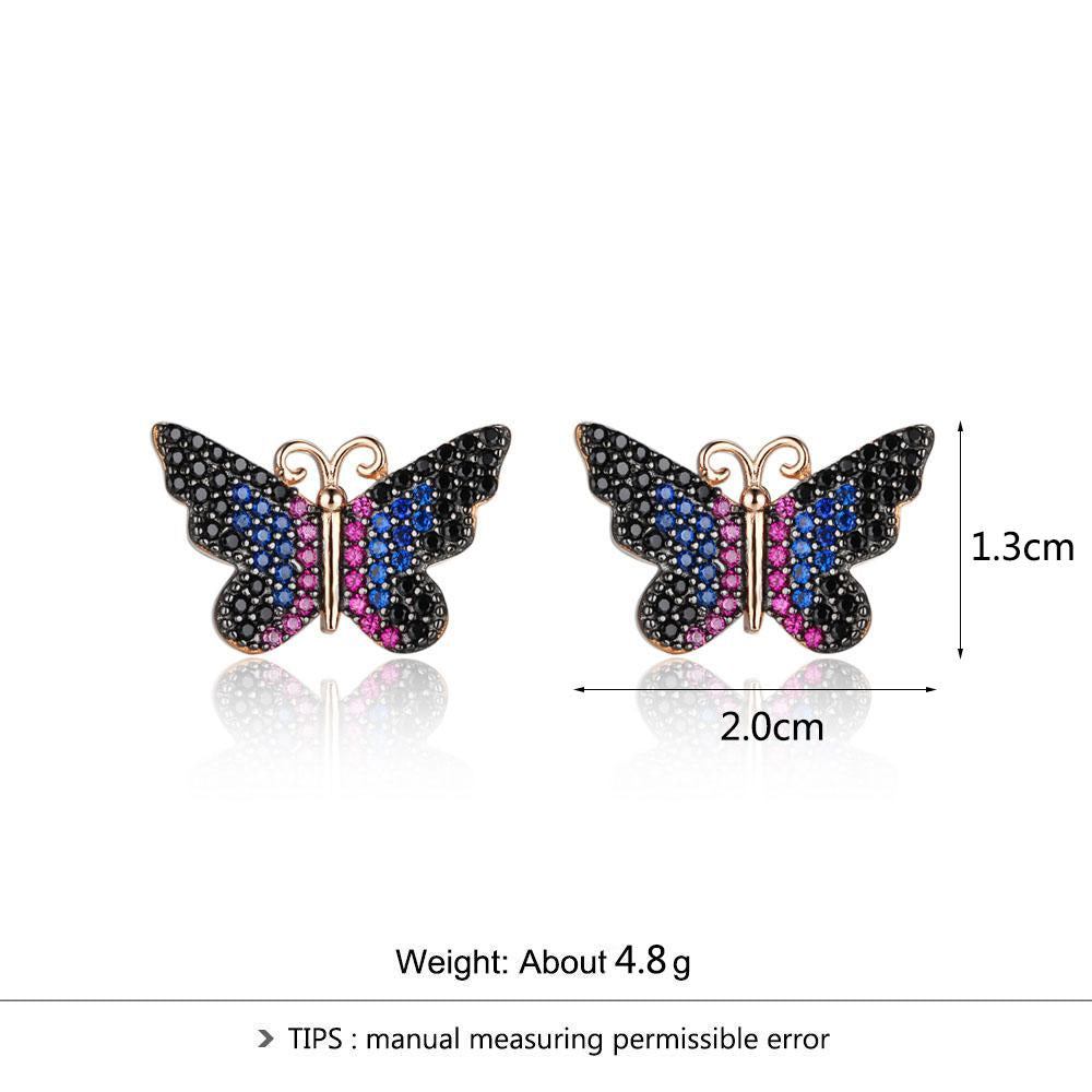 Women’s 925 Sterling Silver Earrings, Butterfly Shaped with Multi-colored CZ Stones, Trendy Birthday Gift for Girls-Customized Jewel