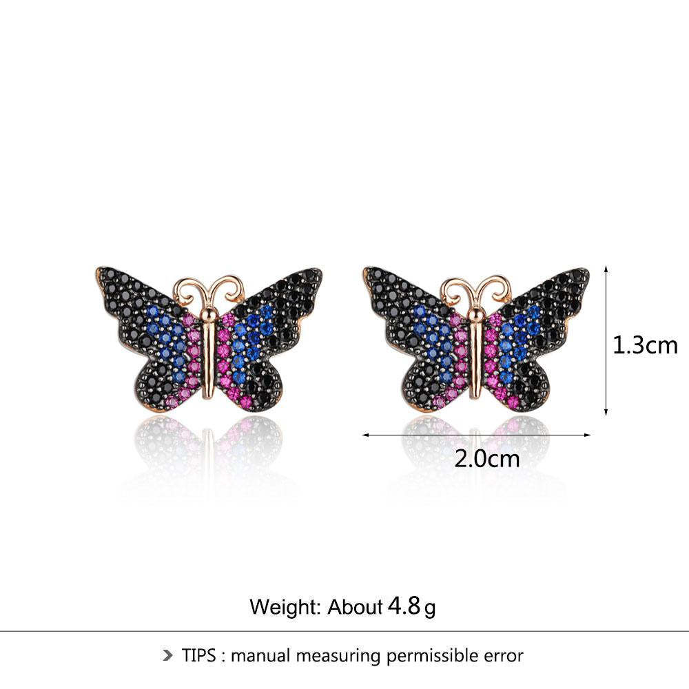 Women’s 925 Sterling Silver Earrings, Butterfly Shaped with Multi-colored CZ Stones, Trendy Birthday Gift for Girls-Customized Jewel