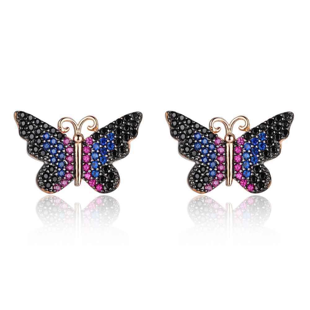 Women’s 925 Sterling Silver Earrings, Butterfly Shaped with Multi-colored CZ Stones, Trendy Birthday Gift for Girls-Customized Jewel