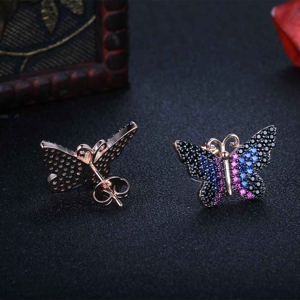 Women’s 925 Sterling Silver Earrings, Butterfly Shaped with Multi-colored CZ Stones, Trendy Birthday Gift for Girls-Customized Jewel