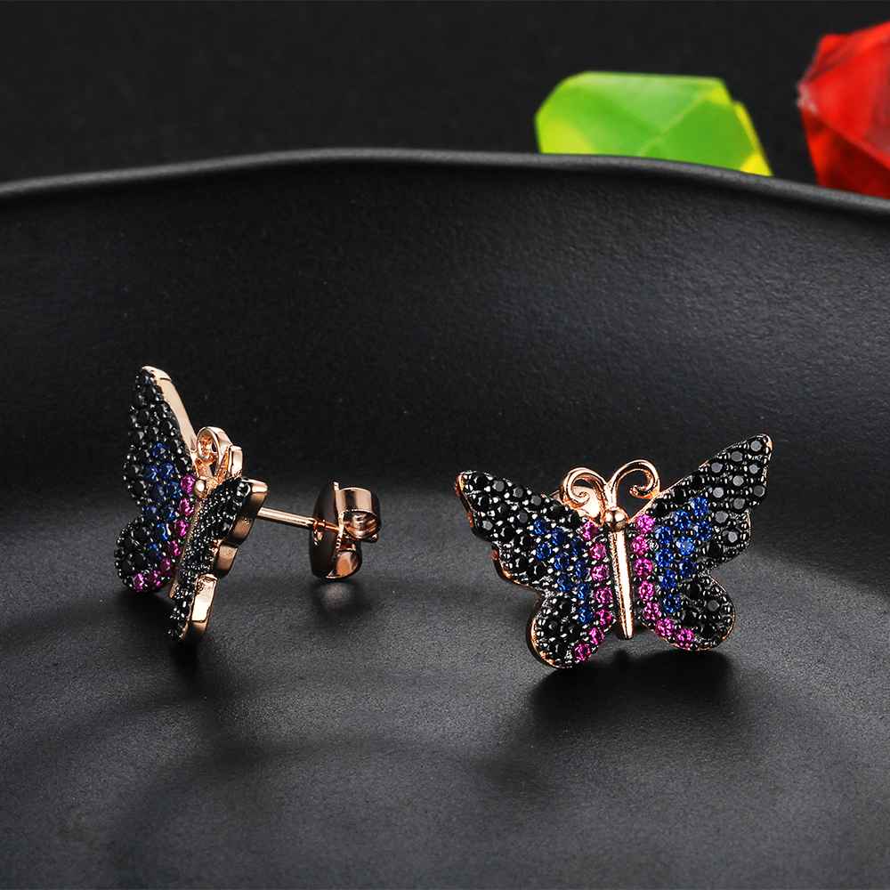 Women’s 925 Sterling Silver Earrings, Butterfly Shaped with Multi-colored CZ Stones, Trendy Birthday Gift for Girls-Customized Jewel