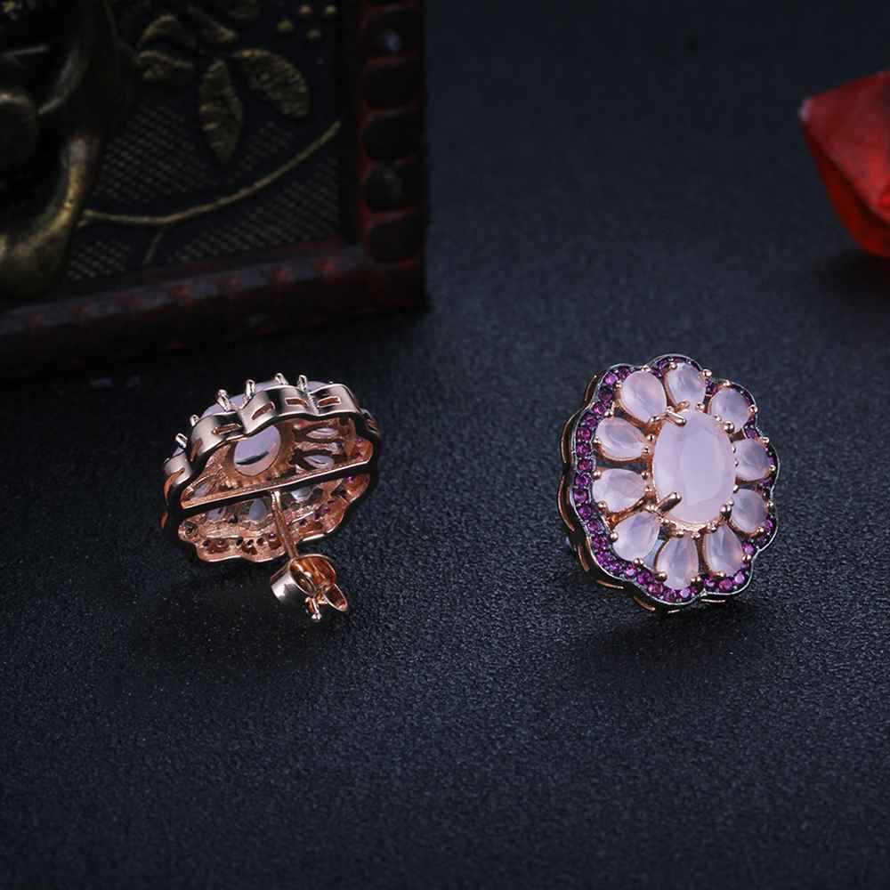 Romantic 925 Silver Stud Earrings Pink Daisy Earrings For Women Girl Trendy Jewelry Anniversary Gift-Customized Jewel