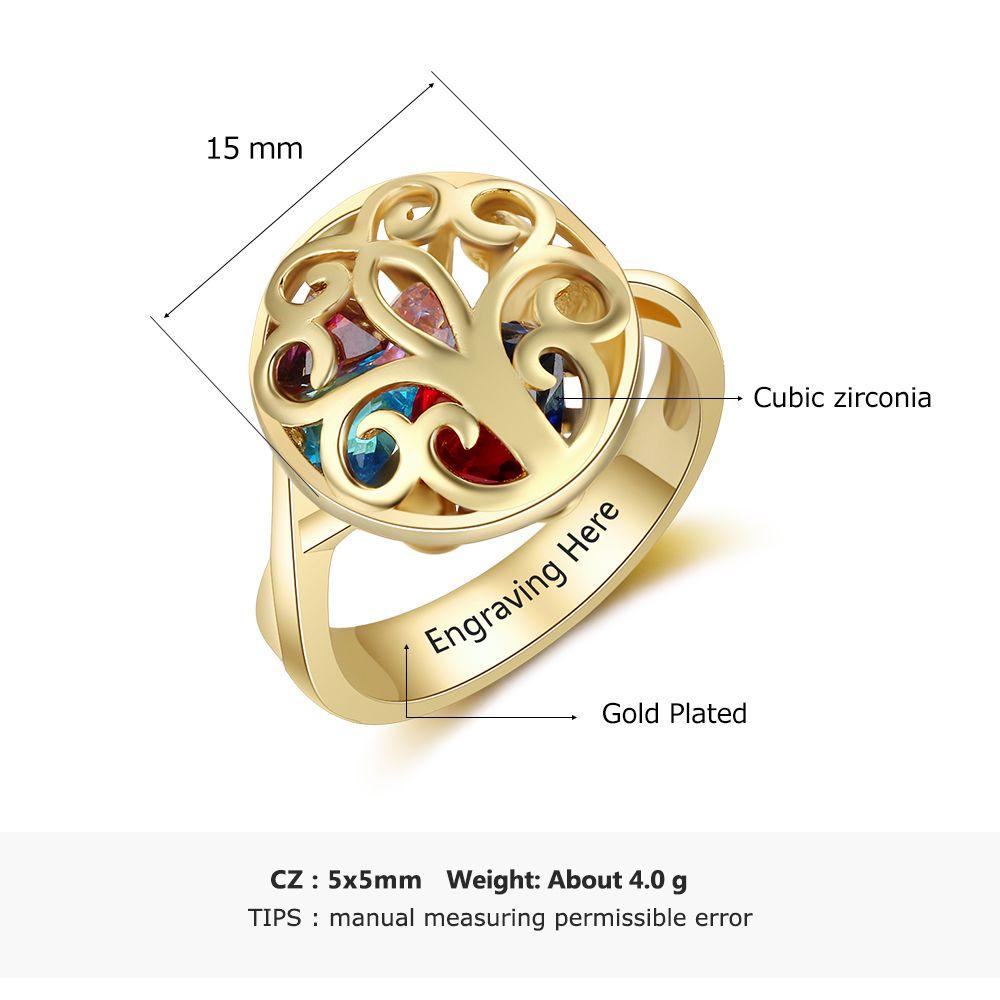 Customized Gold Color Rings Hollow With Birthstone Engrave Name Gifts Trendy Rings For Women New Arrival 2018-Customized Jewel