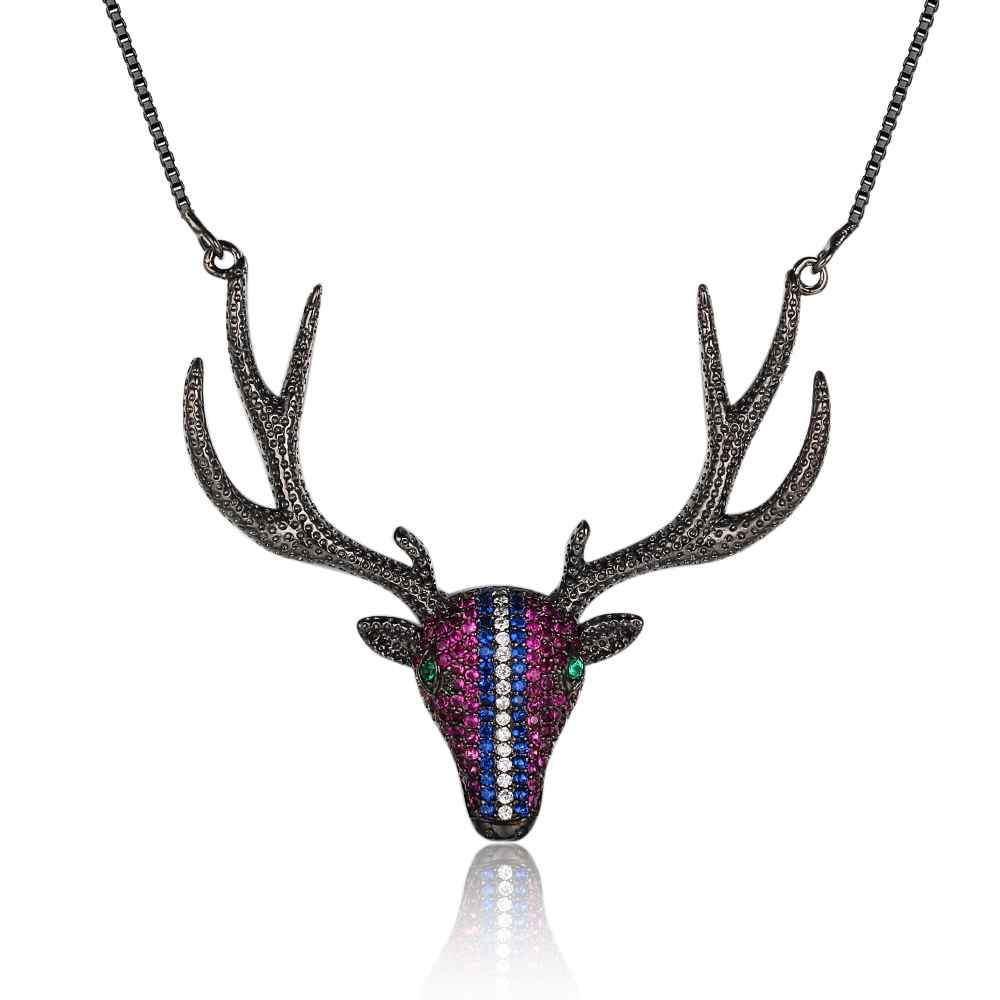 925 Sterling Silver Classic Cubic Zirconia Deer Pendant Choker Necklaces, Gift for Women-Customized Jewel