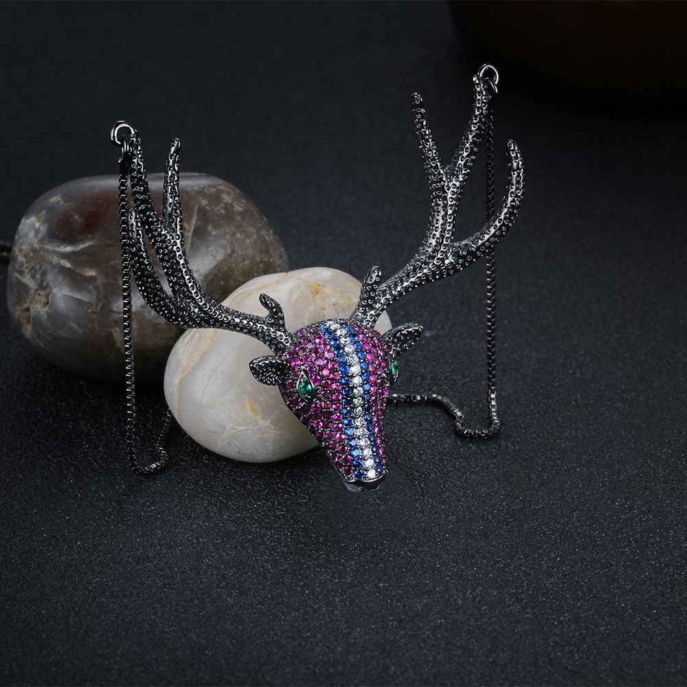 925 Sterling Silver Classic Cubic Zirconia Deer Pendant Choker Necklaces, Gift for Women-Customized Jewel