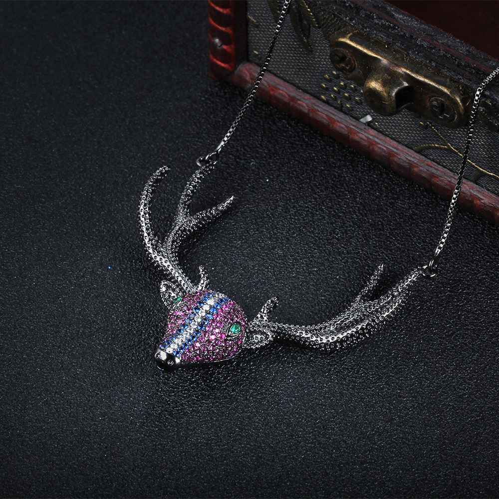 925 Sterling Silver Classic Cubic Zirconia Deer Pendant Choker Necklaces, Gift for Women-Customized Jewel