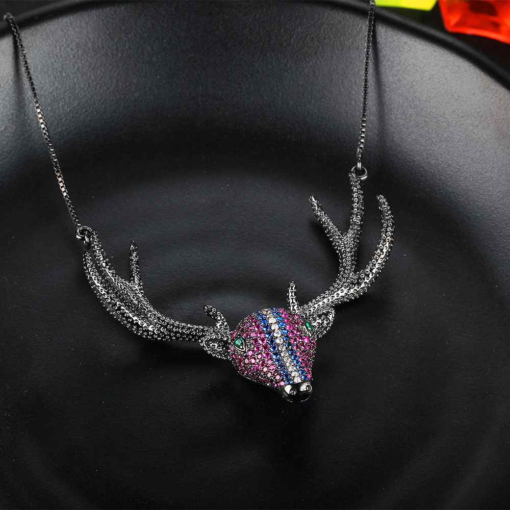 925 Sterling Silver Classic Cubic Zirconia Deer Pendant Choker Necklaces, Gift for Women-Customized Jewel